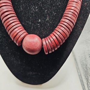 Vintage Necklace Leather Disks Reddish Brown #N-6